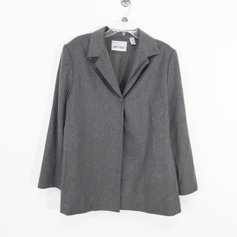Gray Blazer Jacket, Size‎ 14, 90% Wool, 10% Cashmere Lord & Taylor